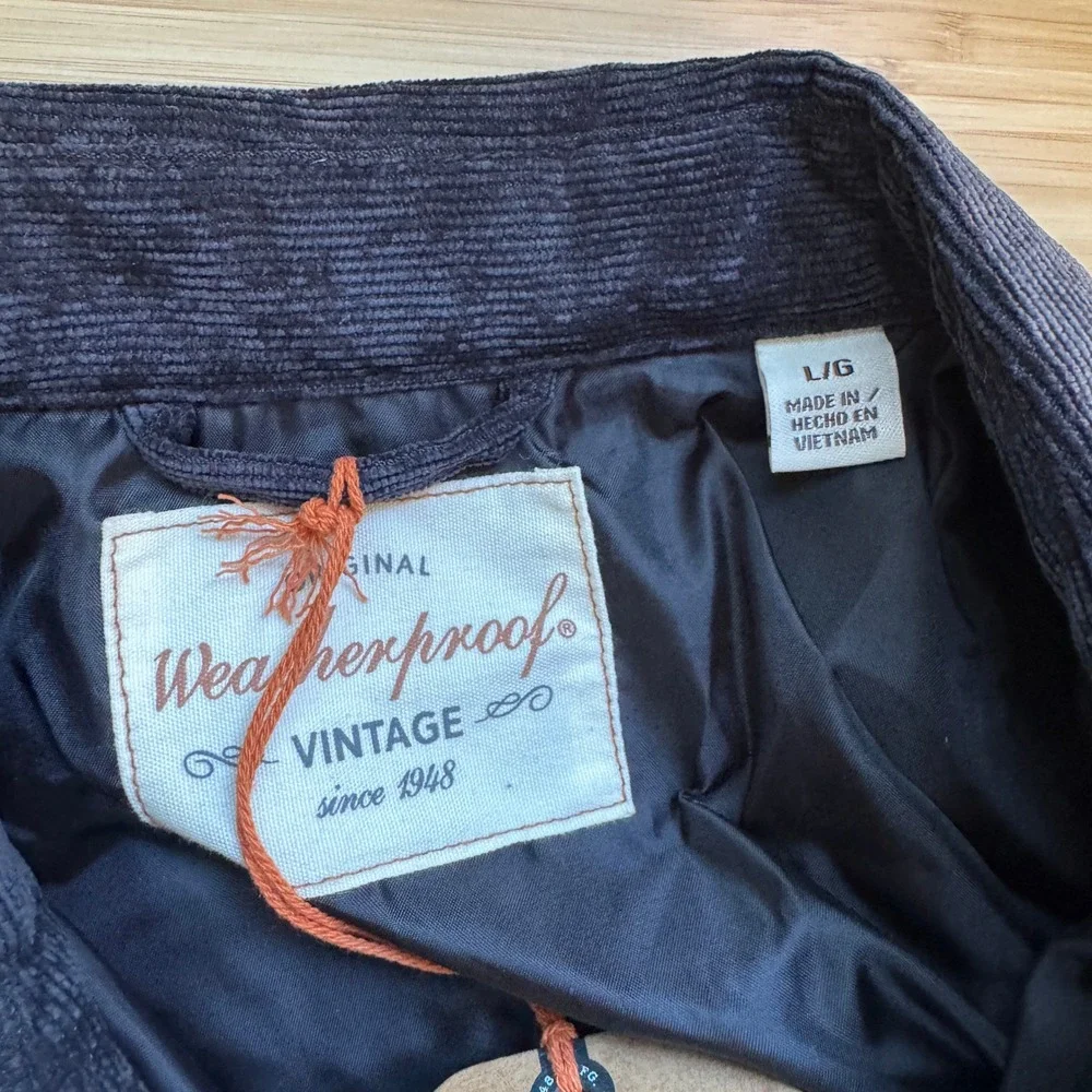 Weatherproof Vintage Mens Black Corduroy Button-Front Quilted Jacket‎ Large NWT